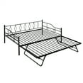 thumbnail image 4 of Full Size Metal Daybed with Adjustable Trundle, Heavy-Duty Steel Daybed Frame with Folding Pop Up Trundle, Extendable Sofa Bed with Strong Metal Slat Support Platform Bed for Living Room Office Black, 4 of 7