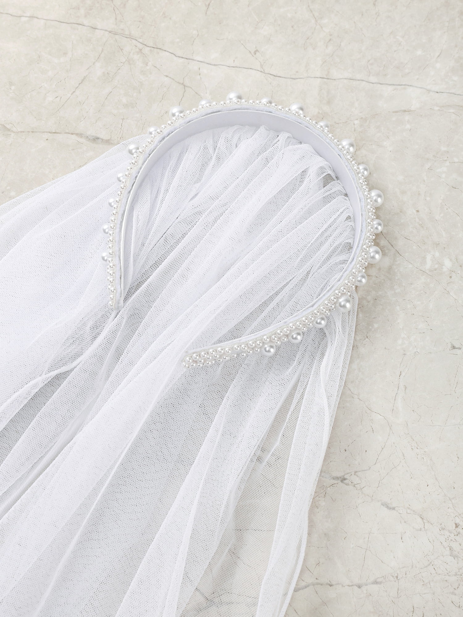Bride Pearl Headband with Veil, Adult, White, 1 Piece by Trimmings