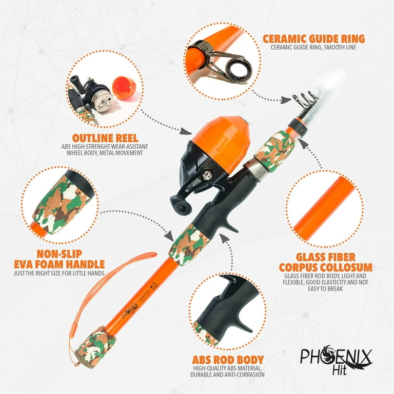 PhoenixHit Kids Fishing Pole and Tackle Box Kit - Telescopic Kids Fishing Poles for Boys Perfect to Inspire A Lifetime Passion - Durable Youth Fishing