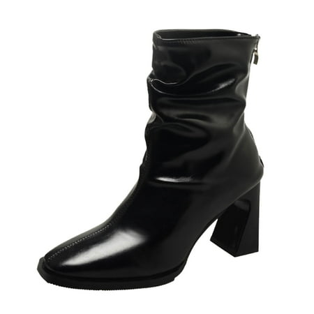 

DVKOVI Dressy Shoes for Women Womens Mid Calf Boots Women s Autumn and Winter British Fashion Boots Outdoor Warm Shoes Heel Boots for Women High Heel Boots for Women Black 39
