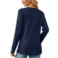 thumbnail image 5 of SHIBEVER Fall Shirts for Women Long Sleeve Tops Fashion V Neck Blouses Casual Fashion Knit Ribbed Loose Fit Waffler Tops Half Button Solid Color Navyblue Tees Size S, 5 of 5