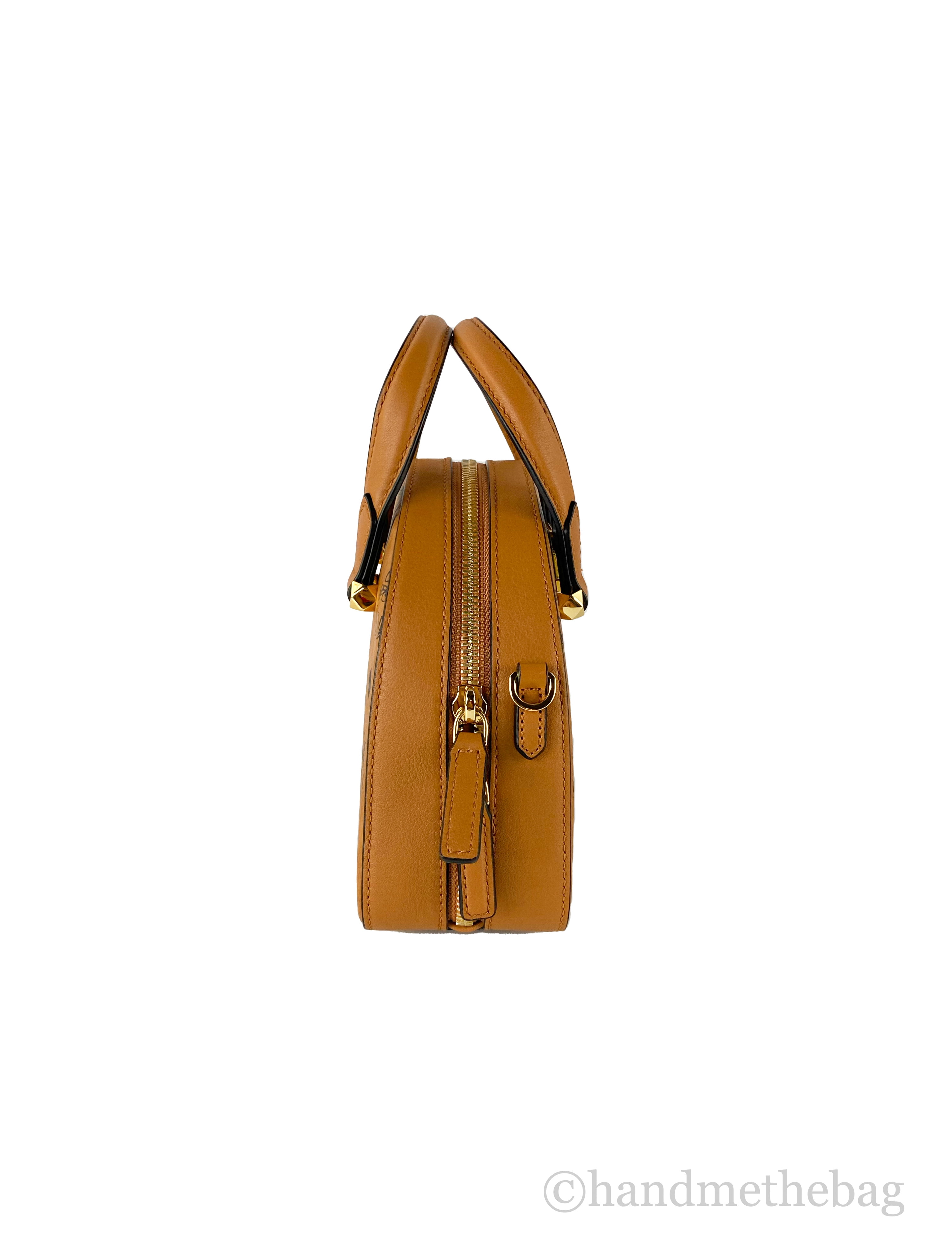 MCM Signature Cognac Diamond Logo Leather Mini Round Top