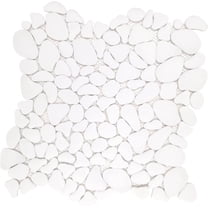 Pebble Tile for Shower Floor Border Kitchen Bathroom Backsplash. Marble Stone Looks Wall and Floor Tile, 10 Sheets, White.