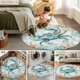 thumbnail image 6 of 6Ft Round Rug, Coastal Crab Non-Skid Rubber Backing Large Area Rugs - Living Room Bedroom Home Office, Teal Nautical Beach Starfish Vintage Indoor Floor Mat Carpets Washable Rug, 6 of 9
