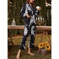 thumbnail image 3 of Womens Silk Satin Pajama Set Long Sleeve Notch Collar Loungewear Two Piece Sleepwear Button Down Pj Set, 3 of 7