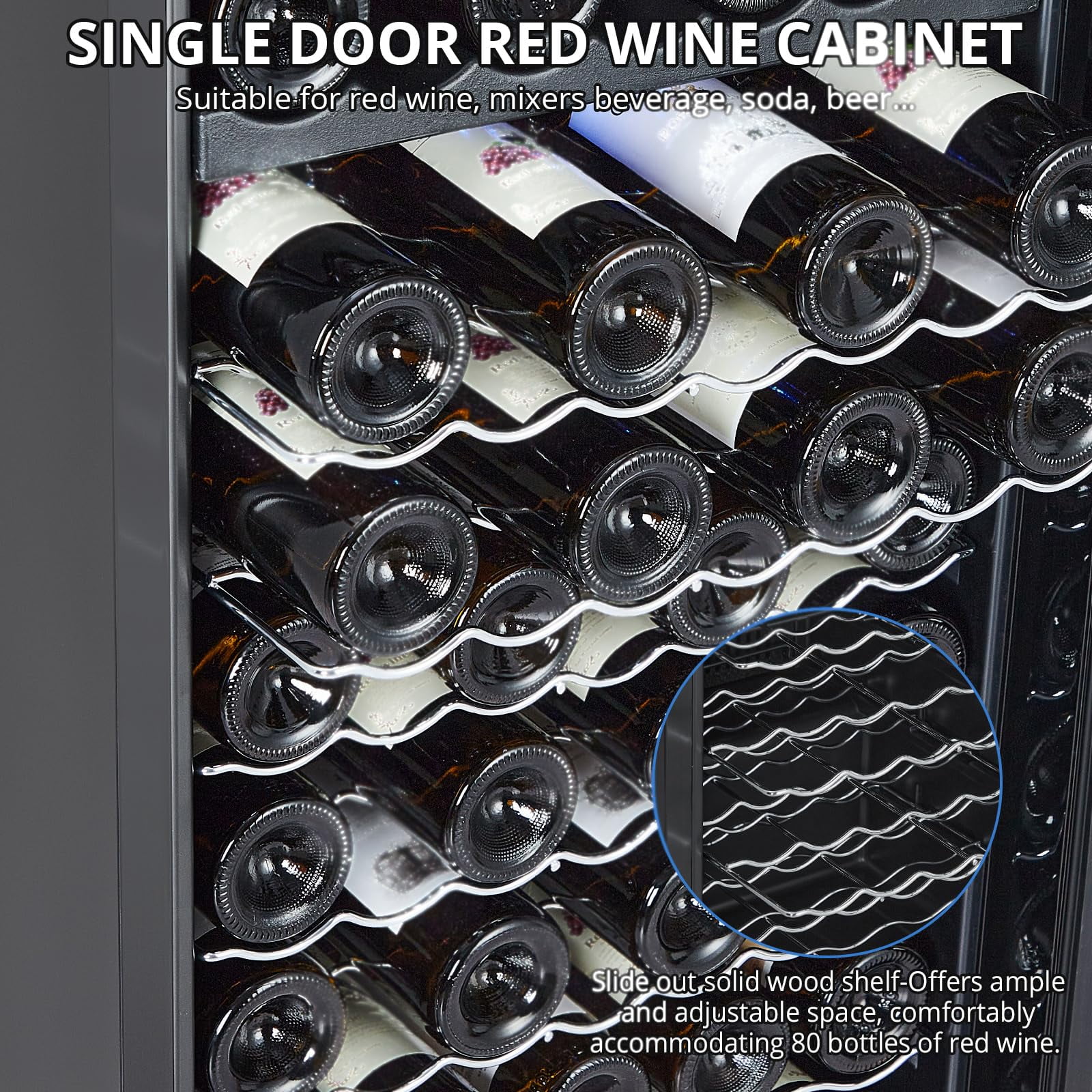 2025 New 80 Bottle Compressor Wine Cooler Refrigerator, Wine Fridge with Adjustable Shelves & Digital Temperature Display, 41-64℉, Large Freestanding Wine Cellar for Red White Wine, Champagne, Beer