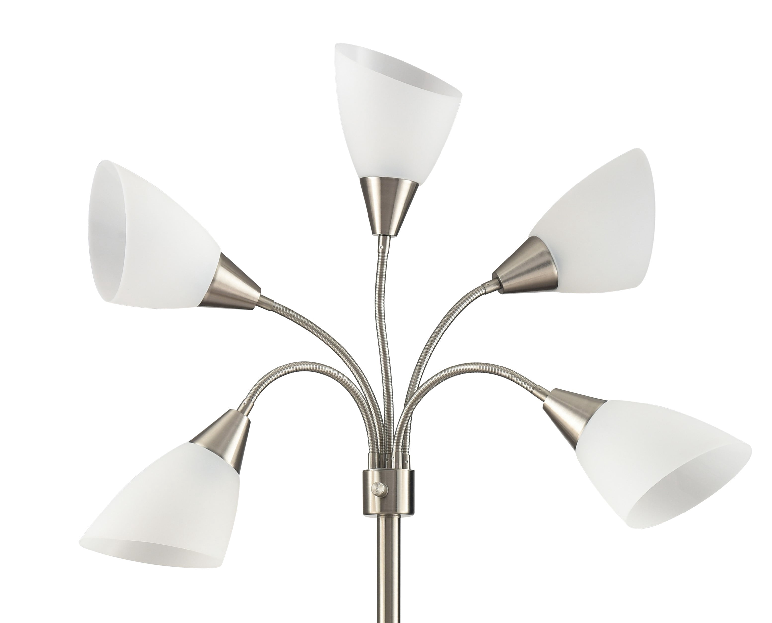 Simplee Adesso 67" Brushed Steel Adjustable 5 Light Floor Lamp with Flex Arms