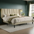 thumbnail image 2 of Allewie King Bed Frame, Upholstered Platform Bed with Wingback and Geometric Headboard, Beige, 2 of 7