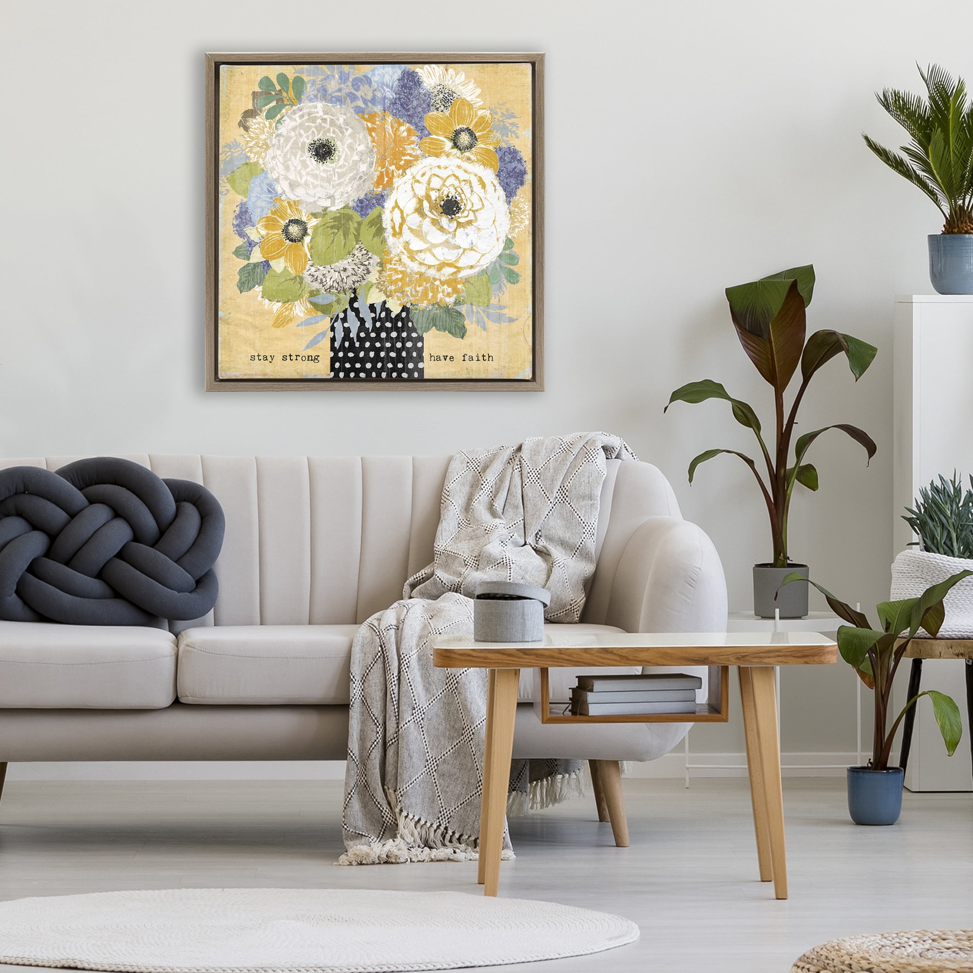 Stupell Industries Stay Strong Have Faith Brown Framed Floater Canvas Wall Art, design by Suzanne Nicoll