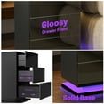 thumbnail image 5 of LED Nightstand Set of 2, Modern Tall Bedside Tables with 3 Drawers & Flipping Top Box, for Bedroom & Living Room, High Gloss Panel (Glossy Black, Set of 2), 5 of 6