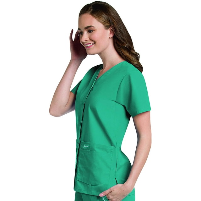 Landau Haut d'Uniforme à Boutons-Pression pour Femme, Coupe Classique Décontractée, Col en V, 4 Poches
