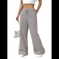 thumbnail image 2 of Pantalones de Salón A Rayas de Pierna para Mujer, Cintura Elástica y Bolsillos Marrón XL, 2 of 9