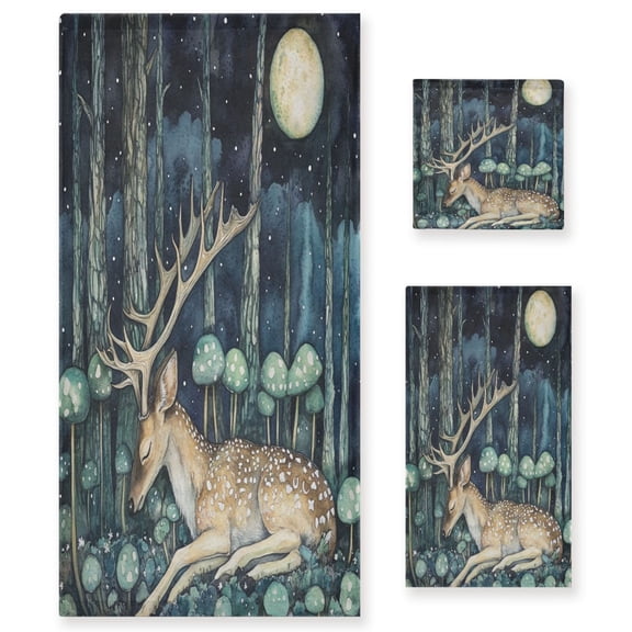 BZSMCE 3piece Bath Towel Sets Hand Bath Towels Fashion Moonlit Deer Retreat Printed Towel Sets