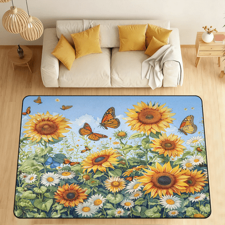 CURLYOOT Colorful Flowers Summer Area Rugs 5 x7 Washable Rug Large Living Room Rug Non Slip Indoor Floor Carpet for Dining Room Bedroom Home