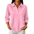 thumbnail image 2 of Women's Polo Shirts 3/4 Sleeve Casual Business Collared Shirt Golf Shirt Work Tops Pink 2XL, 2 of 9