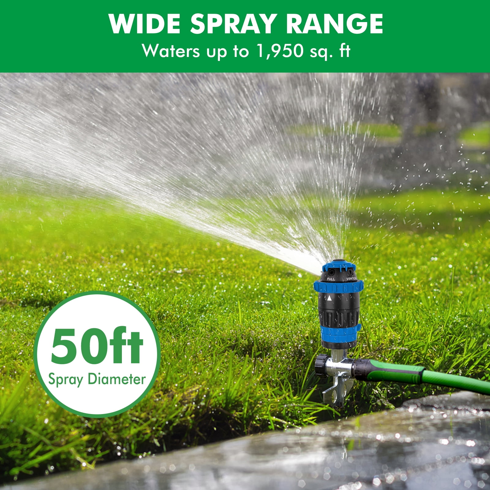 Restmo Gear Drive Sprinkler with Metal Spike Base,5-Pattern Multi-Adjustable Lawn Sprinkle for Garden,Flower Bed and Large Yard Area Watering,Blue