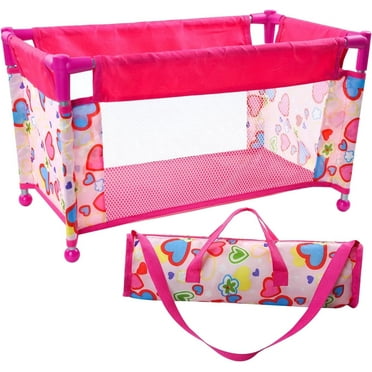 BABESIDE Reborn Baby Doll Crib, Baby Doll Bed, Foldable Doll Playpen Toy for 17-21 Inch Dolls, Reborn Baby Doll Accessories with Storage Bag, Doll Pack n Play Kids Gift(Pink)