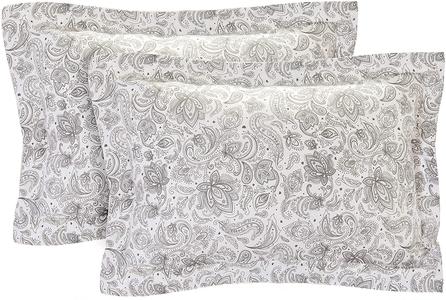 Mocassi 3-Piece Duvet Set, Paisley Design, Comforter Cover with Corner Ties & Button Closure, Full/Queen, Gray