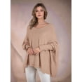 thumbnail image 5 of Women'S V-Neck Batwing Sleeve Casual Fringed Hem Oversized Knit Poncho Sweater Khaki L/XL, 5 of 8