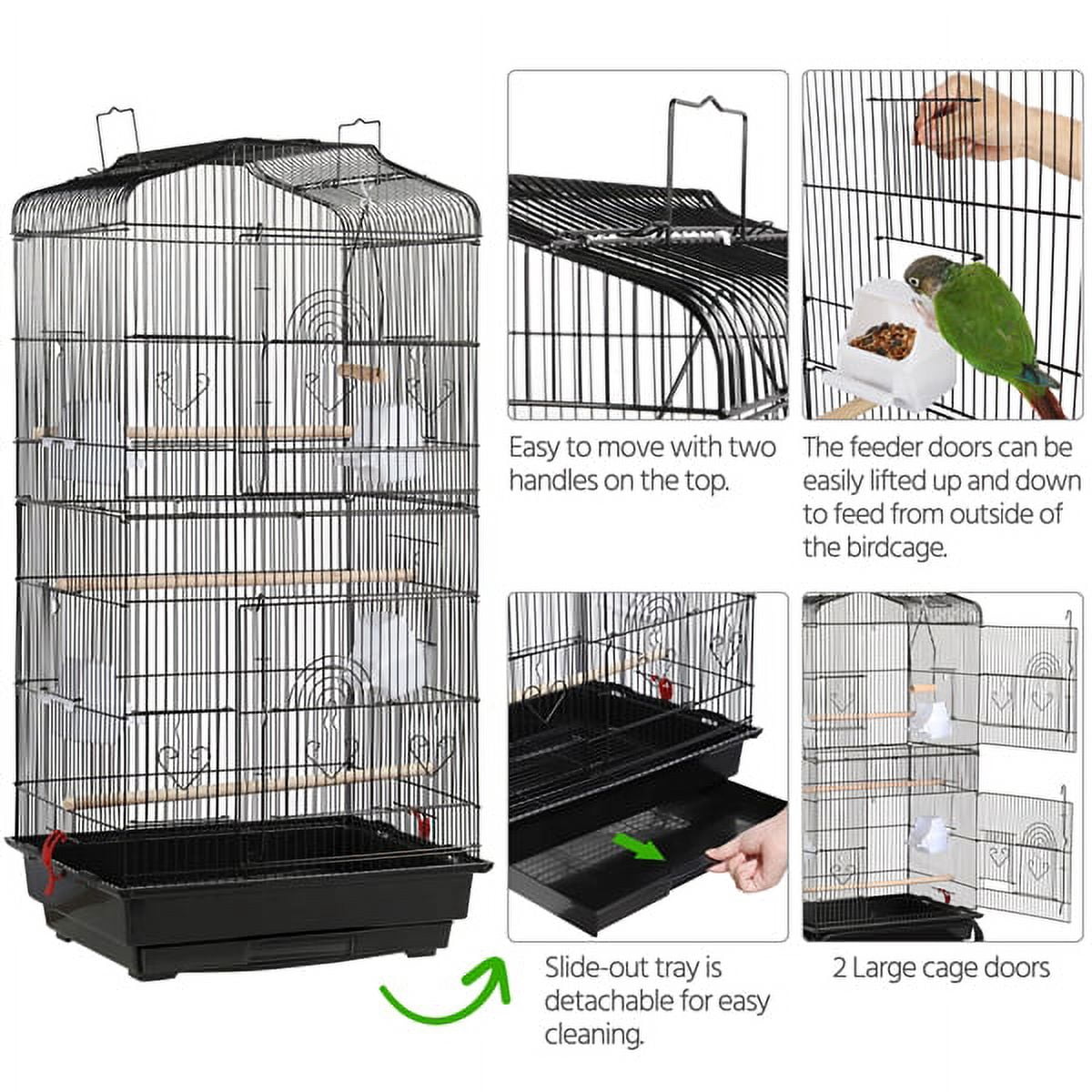 Alden Design Large 41" Metal Bird Cage with Play Top for Parakeets and Lovebirds, Black