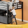 thumbnail image 3 of UIOWIO Full Loft Bed with 6 Storage Drawers & Shelf, Loft Bed with LED Lights & Play Curtain, Metal Loft Bed Frame with Ladder & Safety Guardrail, Black, 3 of 9