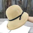 thumbnail image 2 of Audhol Womens Straw Fedora Beach Sun Hat Women Cloche Hat Vintage Hat Everything Beach Sunblock Hat Fashion Curly Rimmed Fisherman Hat Women Floppy Foldable Roll up Cap Beige A, 2 of 2