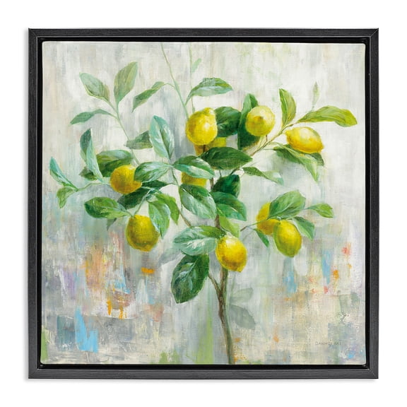 Stupell Industries Abstract Lemon Tree Branch Food & Beverage Painting Black Floater Framed Canvas Art Print Wall Art, 18 x 18