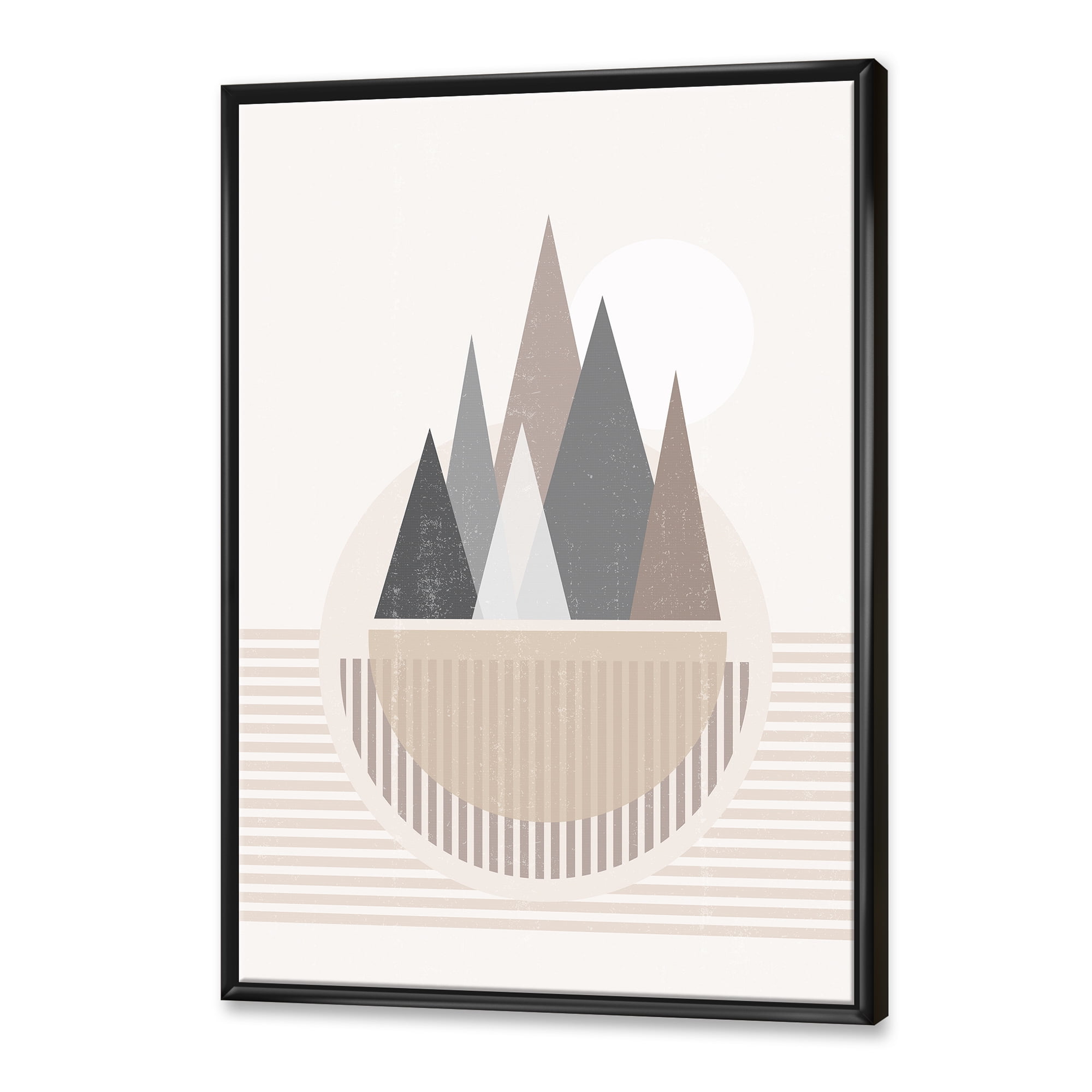 Designart 'Abstract Moon and Sun In Mountains III' Modern Framed Canvas Wall Art Print