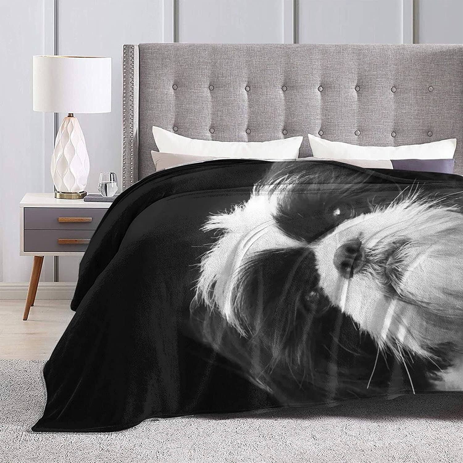 Newhomestyle 3D Flannel Plush Throw Blanket, 60"x50" Black White Shih Tzu Dog Family Pet Cute Animal Pattern, Super Cozy Air Conditioning Blanket