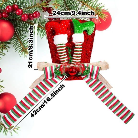 HomeKingdee Christmas Tree Topper Hat, Elf Legs Tree Topper, Tree Topper Christmas Decorations with Bow Ribbon Christmas Tree Ornaments for Home Decor Xmas Gift