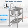 thumbnail image 4 of Yiwa Commercial Stainless Steel Utility Sink, Single Bowl Freestanding Laundry or Kitchen Sink, Features Pull-Down Hot & Cold Faucet, Built-In Wash Board and Open Shelf, For Indoor/Outdoor Use, 4 of 8