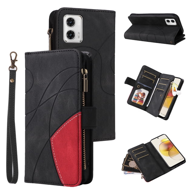 Compatible with Motorola Moto G73 5G Wallet Case with Card Slots PU Leather Zipper Flip Folio Cover