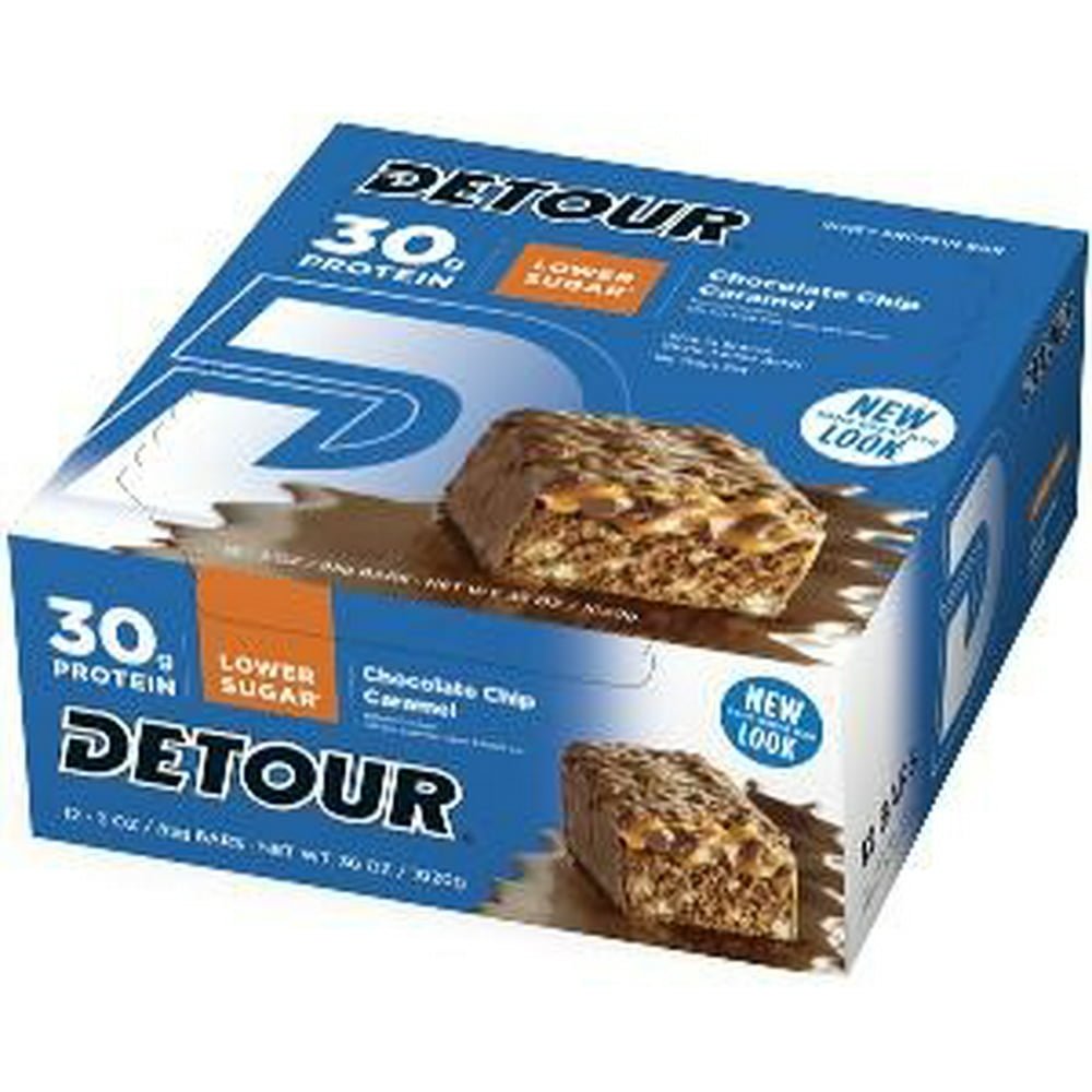 Detour Lower Sugar Protein Bar, Chocolate Chip Caramel, 30g Protein, 1