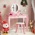 thumbnail image 2 of Costway Kid Vanity Table Stool Set with Adjustable Mirror Storage Drawer Makeup Pink, 2 of 10