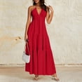thumbnail image 2 of LWavelet Womens Halter V Neck Tiered Maxi Dress Summer Beach Vacation Daily Casual Dress Red 2XL, 2 of 5