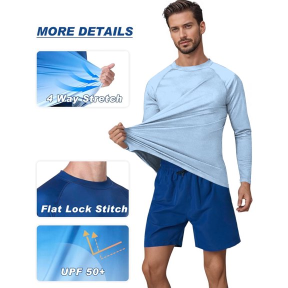 QSAWXQZ Men's UPF 50 Sun Protection Long Sleeve Rashguard Shirt Lightweight Moisture Wicking Quick Dry Solid Athletic Swim Running Outdoor Top M