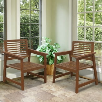 Walker Edison Solid Acacia Wood Chevron Outdoor Chair, 2pk - Brown