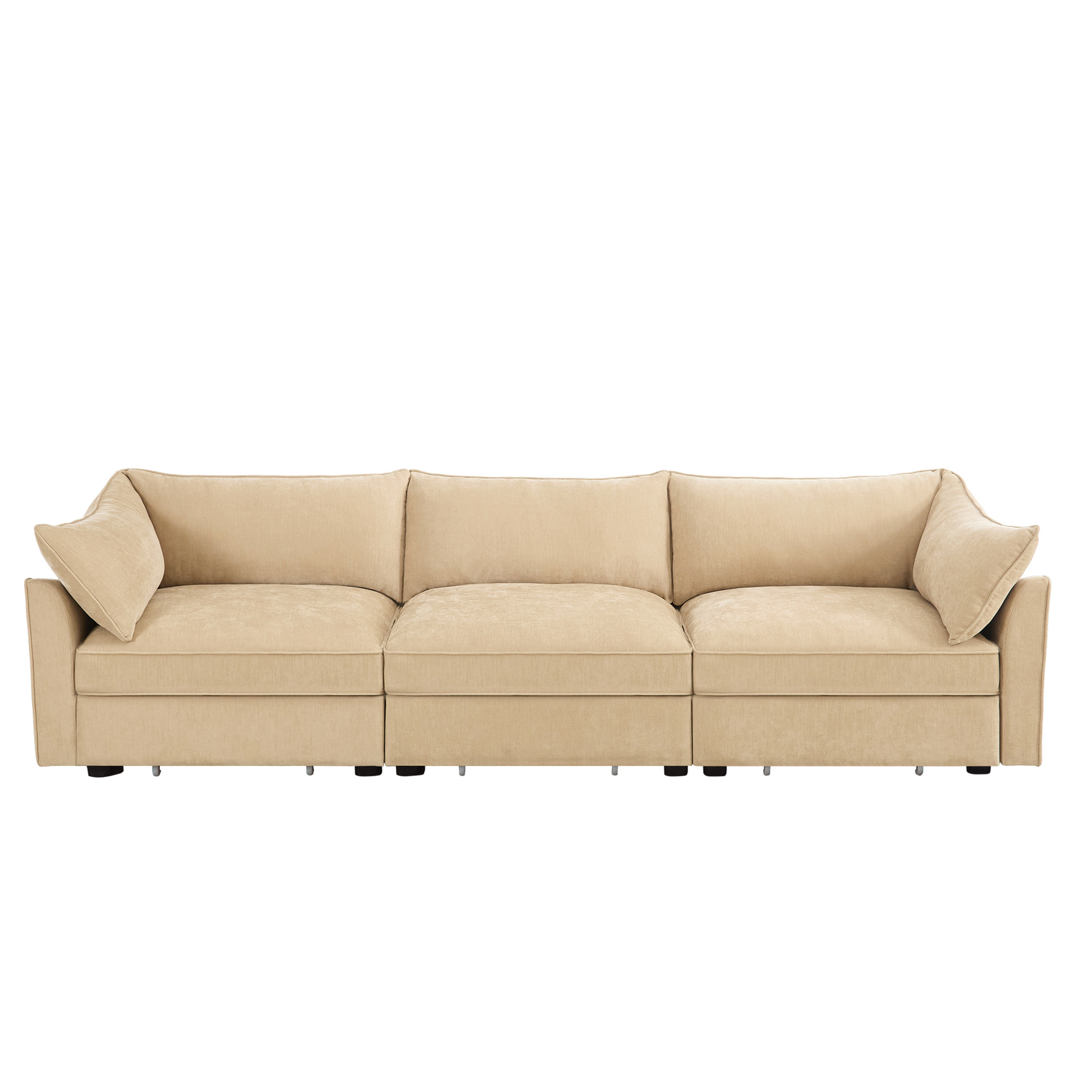 Noble House 3-Seater Sofa with Pull-Out Drawers, Crescent Armrests, and Wraparound Back & Arm Cushions, Chenille Fabric, Wheat