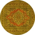 thumbnail image 1 of Ahgly Company Machine Washable Indoor Round Medallion Yellow Traditional Area Rugs, 3' Round, 1 of 4