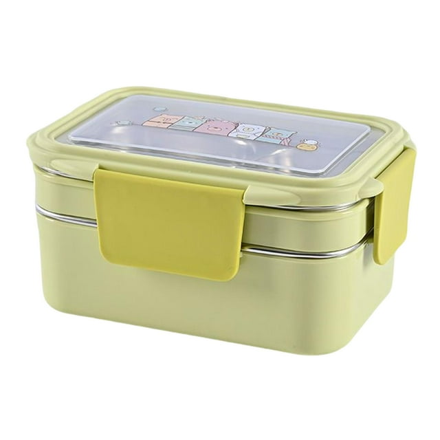 jifeng Boîte Bento Multifonctionnelle en Acier Inoxydable à 2 Couches, 2 Compartiments Grande Capacité Jaune