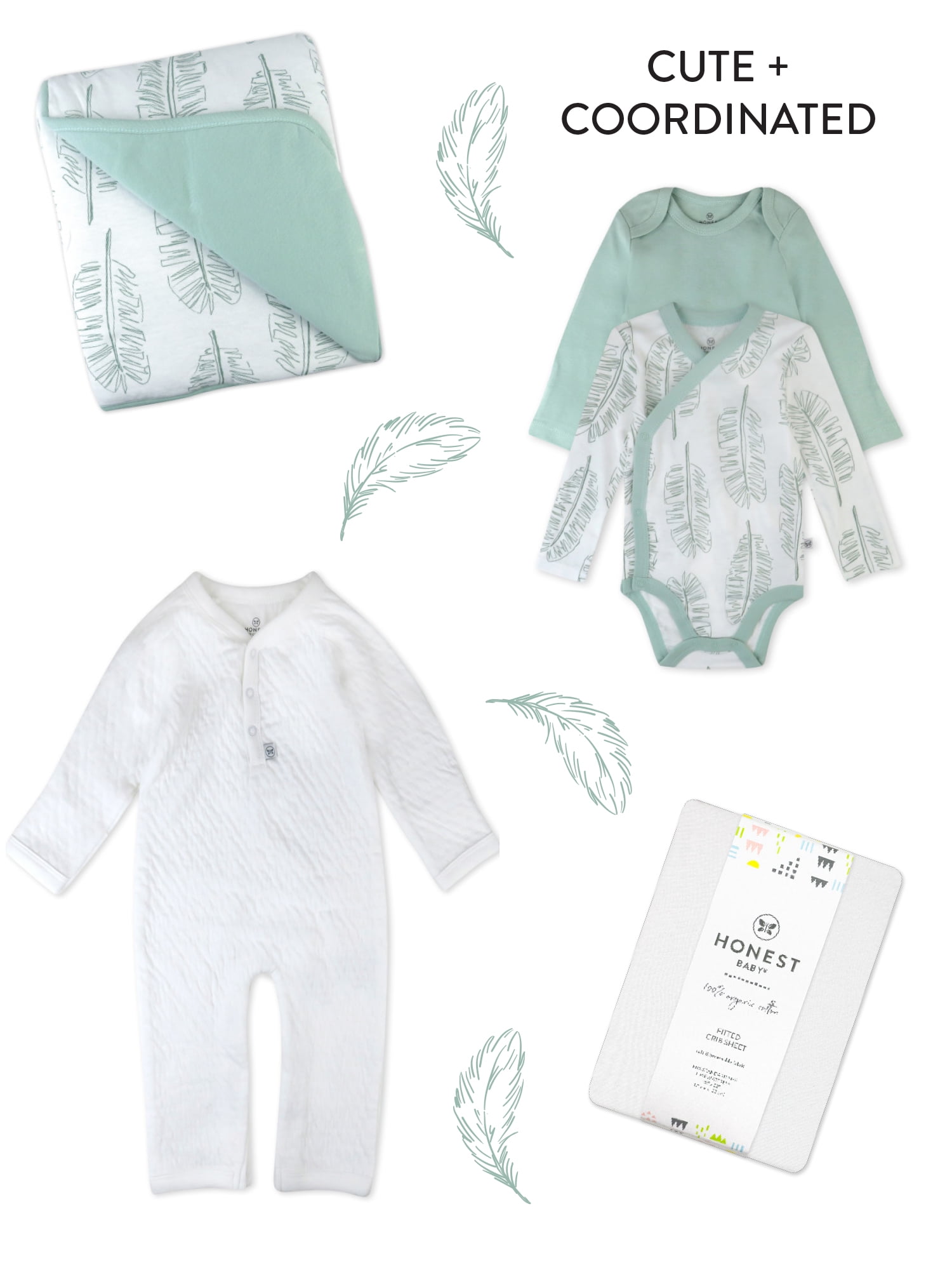 Honest Baby Clothing Organic Cotton Boy/Girl 2-Piece Stroller Blanket and Beanie Hat Gift Set, Sage