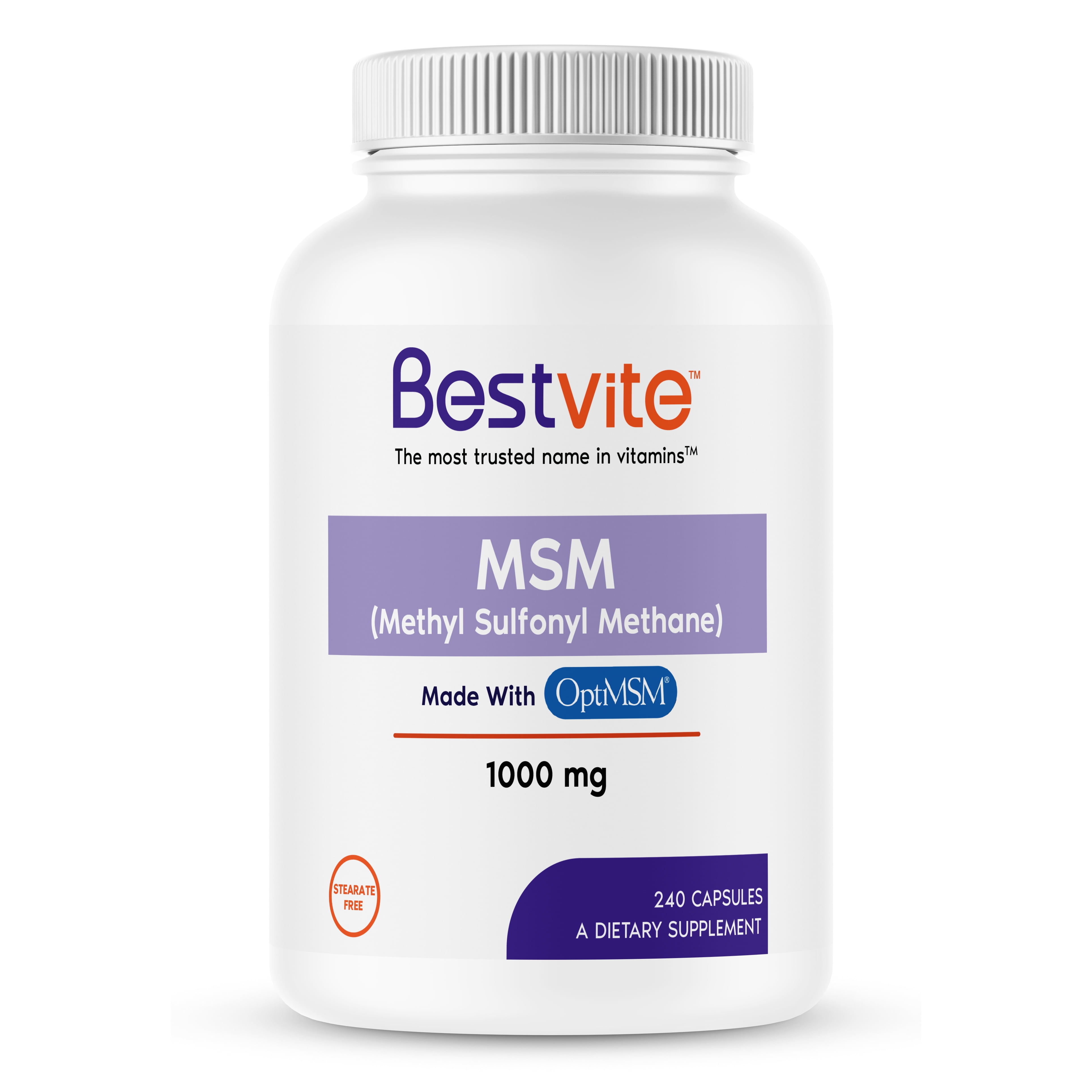 Msm 1000mg Made With Optimsm 240 Capsules No Stearates Gmo Free Gluten Free Walmart Com Walmart Com