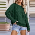 thumbnail image 2 of WTOBBY Women's Loose Winter Knitted Fashion Casual Pullover Sweater, Cozy Long Sleeve Top for Fall and Winter, Comfortable and Stylish Everyday Outfit,Dark Green L, 2 of 6