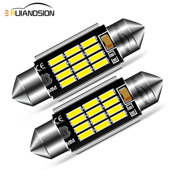 Ruiandsion 6418 Led Festoon Bulb 36mm 1.42in C5W Festoon Led, Super Bright 12SMD 4014 Chips 6000k White Interior Led Bulb Used for Car Map Dome Courtesy Trunk Light etc, Pack of 2