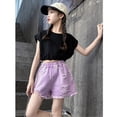 thumbnail image 7 of GiLiling Girls Distressed Denim Shorts, Elastic Waist Ripped Frayed Hem Sparkle Summer Jean Shorts for Kids Teens (Purple, 5-6 Years), 7 of 7