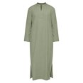 thumbnail image 4 of Telankuip Muslim Long Sleeve Stand Collar Traditional Arab Robe for Men Solid Color Long Sleeve Ankle Length Shirts Loose Fit Prayer Garment with Side Slits Army Green L, 4 of 4