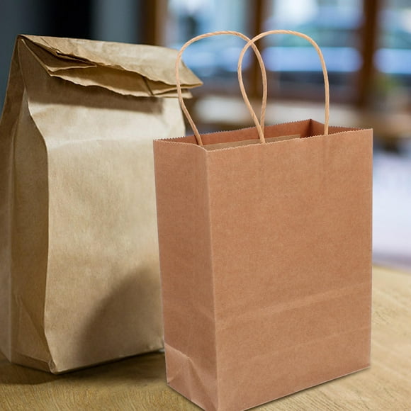 DEEPCRAFF 20Pcs Kraft Paper Bags for Bread Packing Oilproof Handle Paper Bag Suitable for Snack Storage
