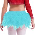 thumbnail image 5 of Lejafay Girls Glittery Rhinestones Dance Outfits One Shoulder Mock Neck Crop Top with Feather Briefs Dancewear Blue Green 6, 5 of 6