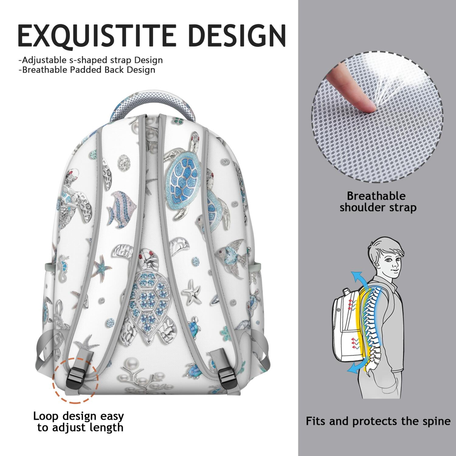 Tropical Marine Life Waterproof Backpack - Stylish Student Backpack with Adjustable S-Shaped Shoulder Straps & Padded Back Panel