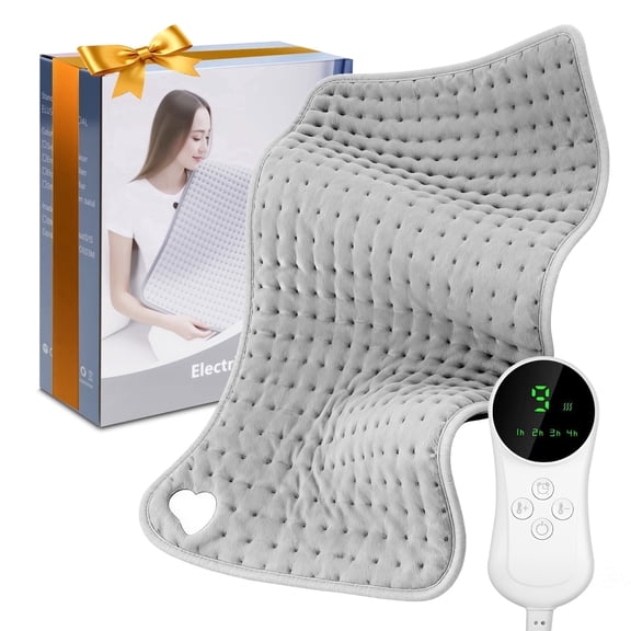 17x33in Heating Blanket for Back Shoulders, , Fast-Heating, Soft Machine Wash Fabric with 9 Heat Settings, Auto Shut Off, Gray